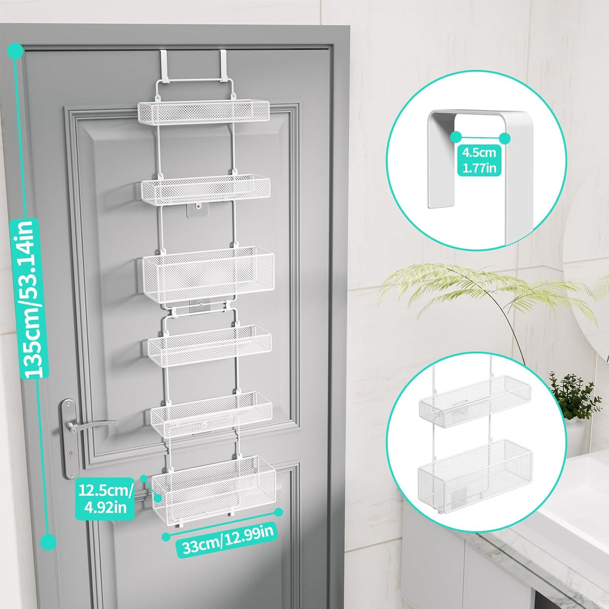HapiRm Over Door Organizer Storage - Separable Door Organizer Hanging with 6 Metal Large Capacity Baskets for Bathroom Bedroom Kitchen Pantry Closet (White)