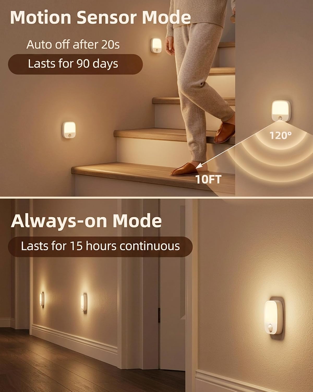 EZVALO Rechargeable Motion Sensor Night Lights, 4 Pack Magnetic Stick-On LED Lights, 3 Color Temperatures, 10%-100% Dimming & Memory, 1000mAh Light for Closet, Bedroom, Hallway, Stairs, Bathroom