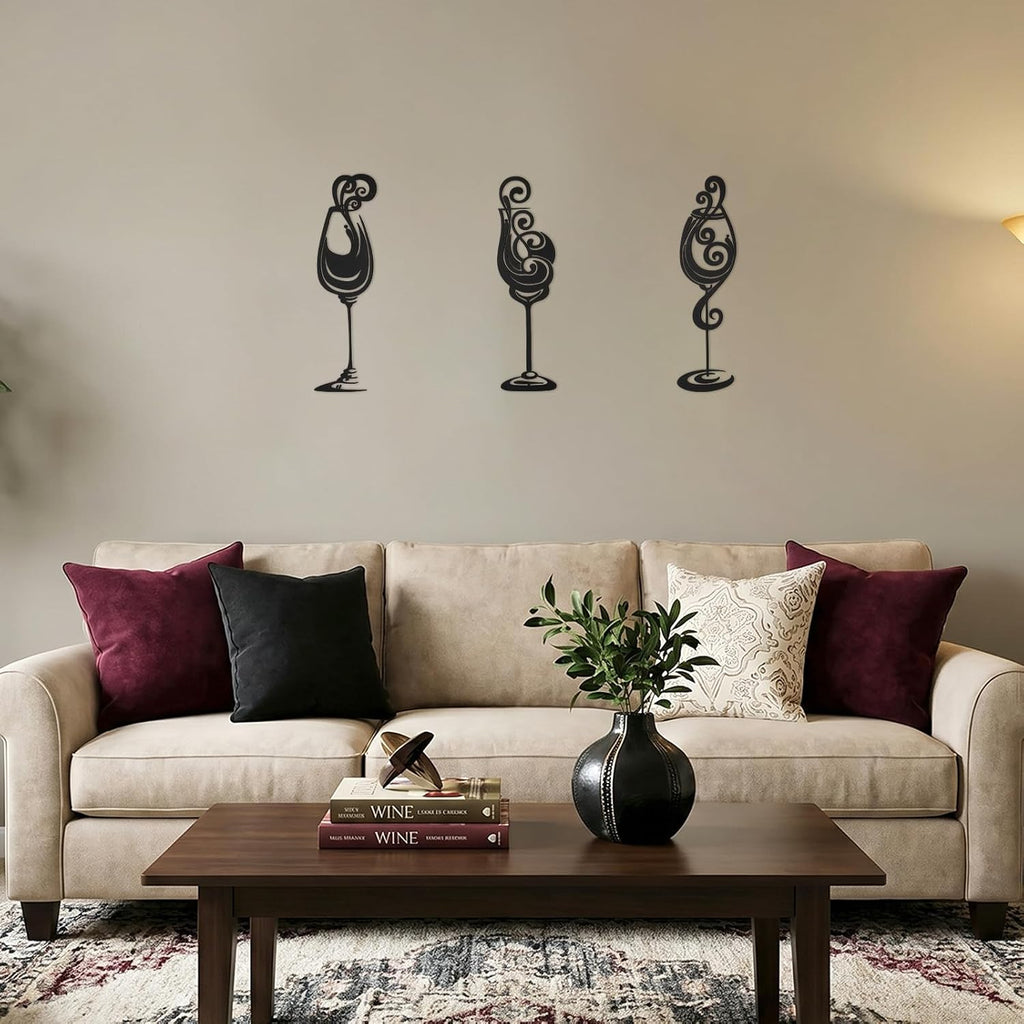 Otoolling 3 Pcs Wine Wall Art Black Metal Wine Sign 3 Style, Modern