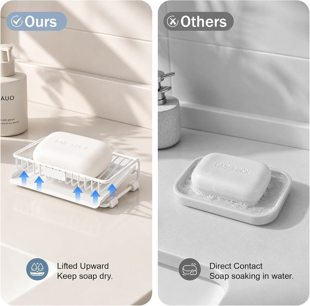 Self Draining Soap Dish for Shower Bar Soap Holder Soap Saver, White