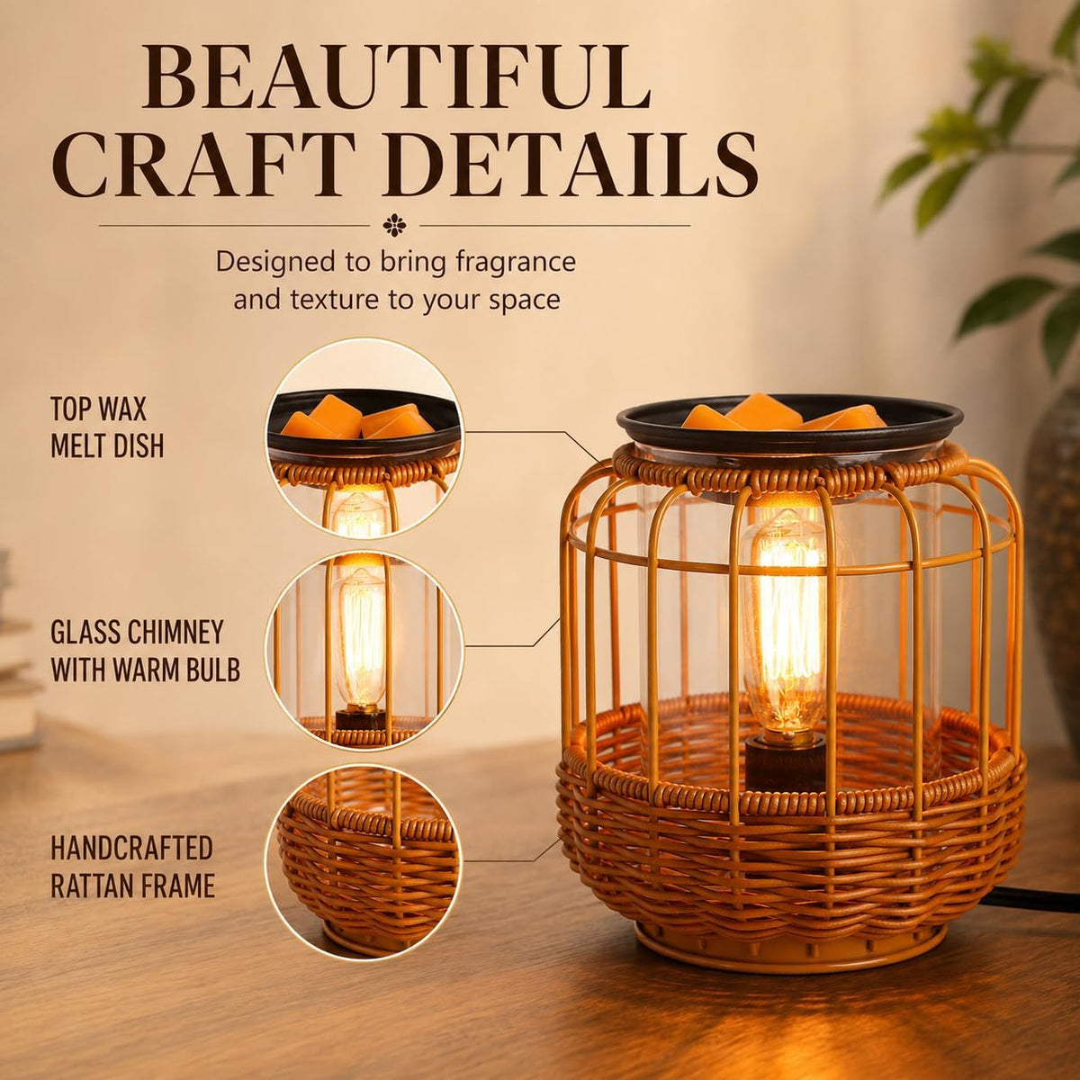 Rattan Wax Melt Warmer Electric Wax Warmer for Scented Wax Cubes