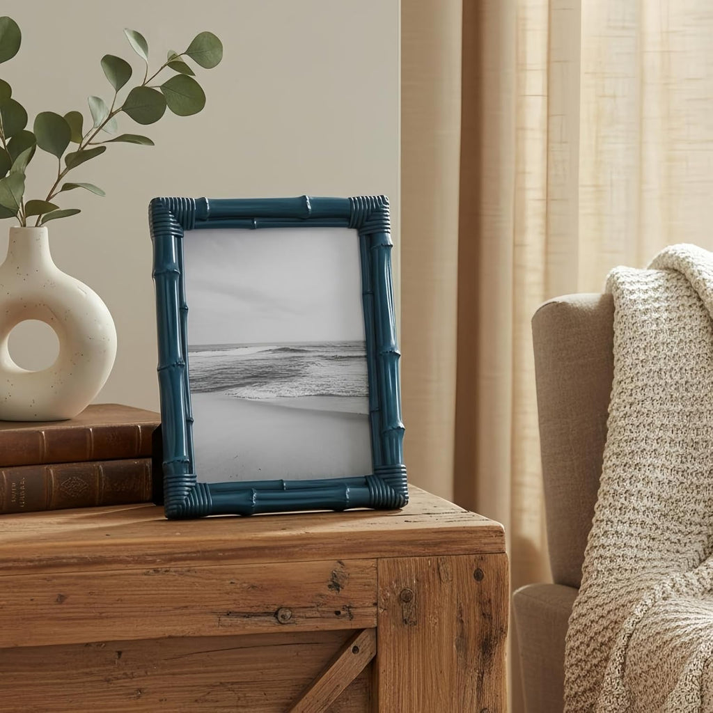 5x7 Picture Frame, Bamboo Photo Frame with Antique Finish Rustic Decorative Frame for Tabletop Display Wall Mount Ideal Gift for Living Room Bedroom Vanity Shelf Decor Keepsake, Ultramarine