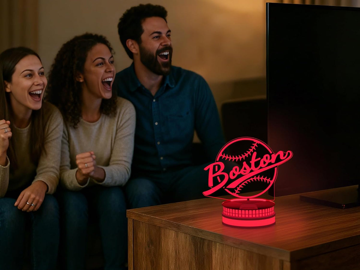 CLORURBANLIVE 3D Baseball Boston Night Light 3D Illusion Lamp with Remote Control 16 Color Options Sports Decor Lighting for Fans - Multicoloured OneSize