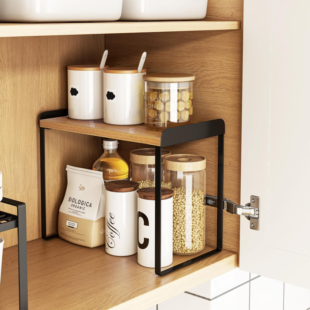 Mitus Stacking Wood Shelf Organizer, Counter Cabinet Storage Rack, 12 inch