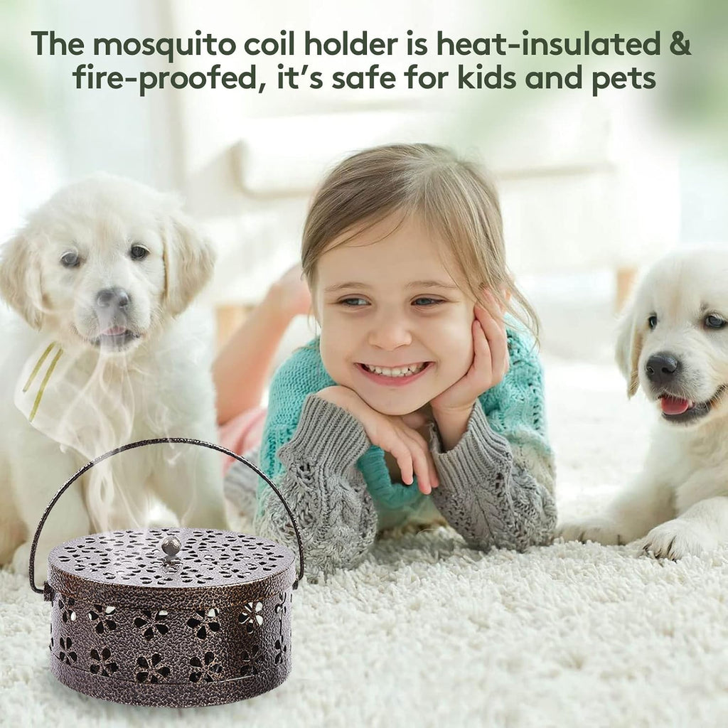 4 Pieces Mosquito Coil Holder Incense Coil Burner Indoor Outdoor Camping Use Portable Mosquito Repellent Coil Holder Incense Burner Holder (Bronze Blossom)