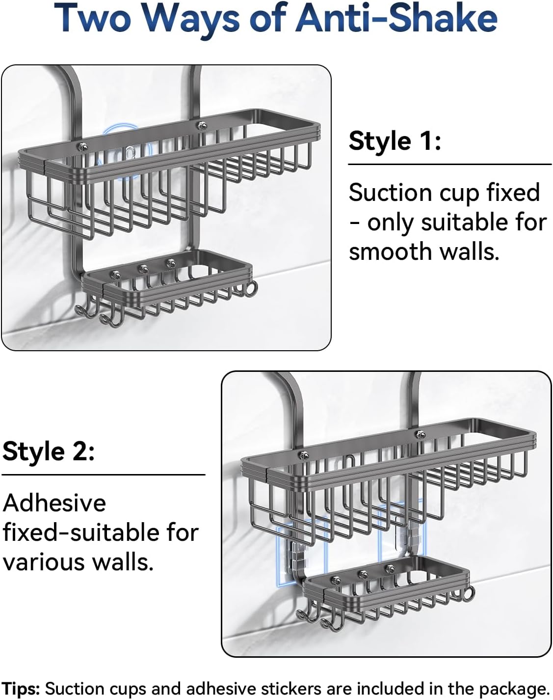 YASONIC Never Rust Shower Caddy Hanging, Aluminum Shower Racks for Inside Shower, 3-Tier Shower Organizer Hanging Over Shower Head with Hooks and Soap Holder, Grey