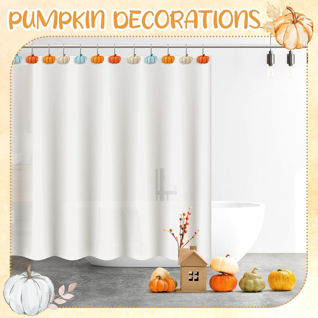 Reallnaive 12 Pcs Pumpkin Fall Shower Curtain Hooks Farmhouse, Blue