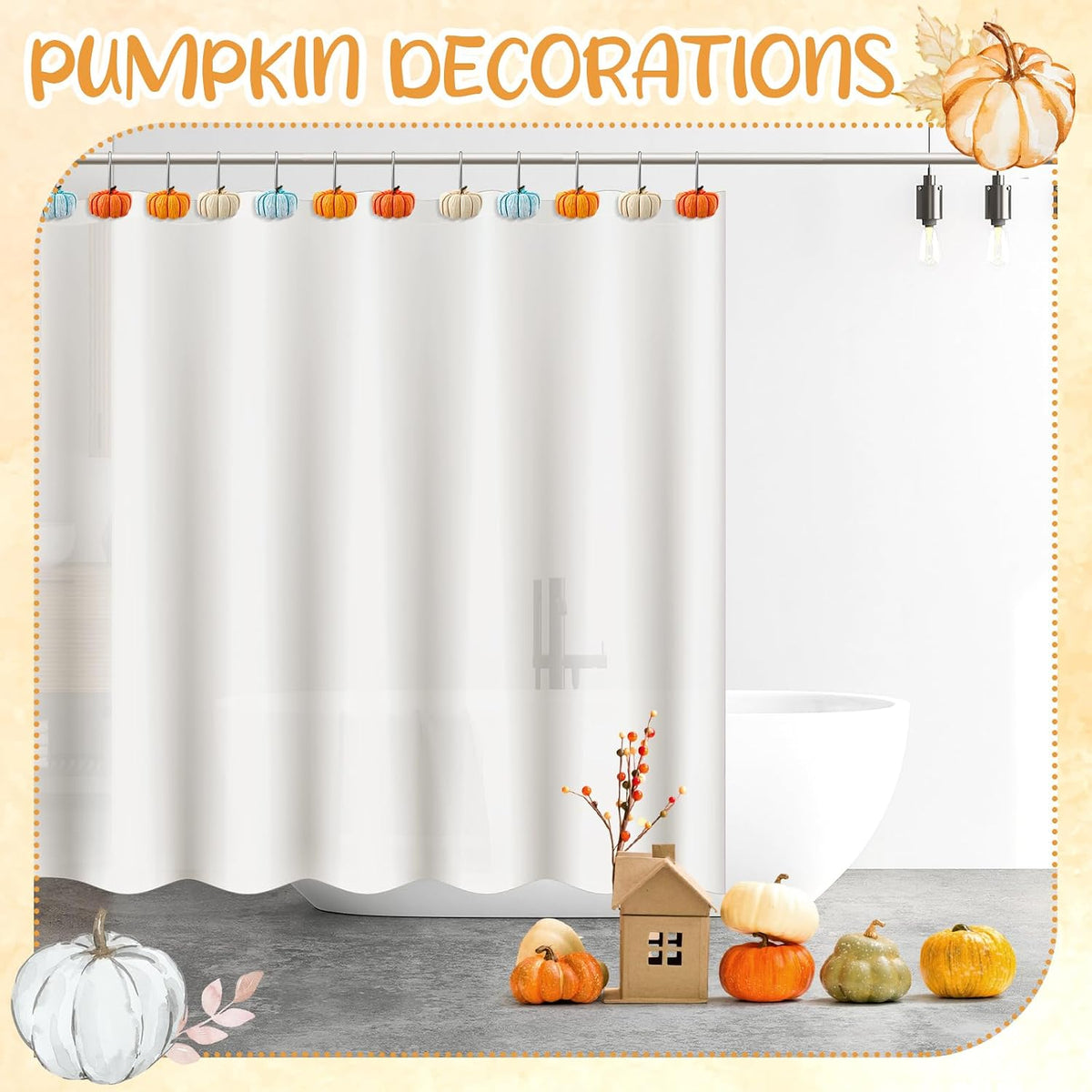Reallnaive 12 Pcs Pumpkin Fall Shower Curtain Hooks Farmhouse, Blue