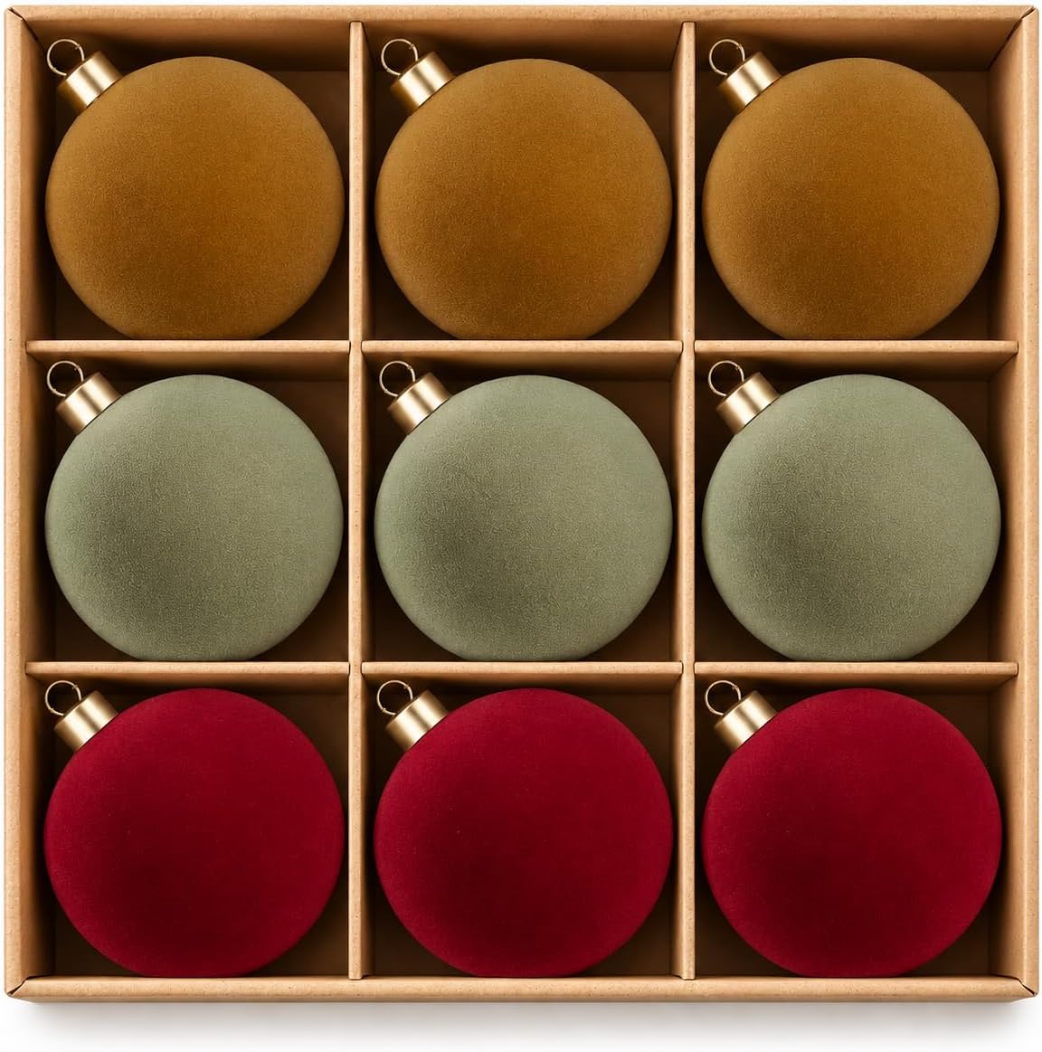 DN DECONATION 9Pcs Velvet Christmas Ball Set, Vintage Christmas Tree Decor