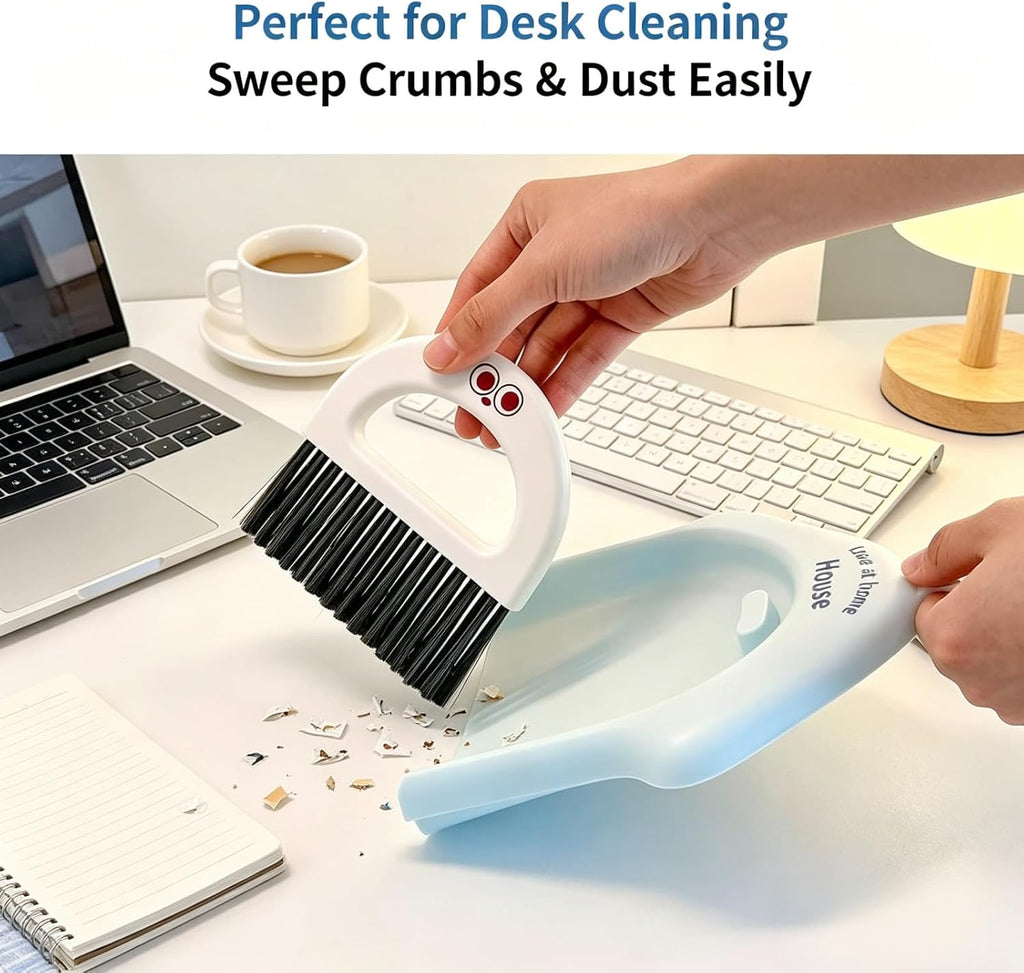 2Pcs Small Dustpan and Broom Set Mini Dust Brush for Desk Keyboard Kitchen