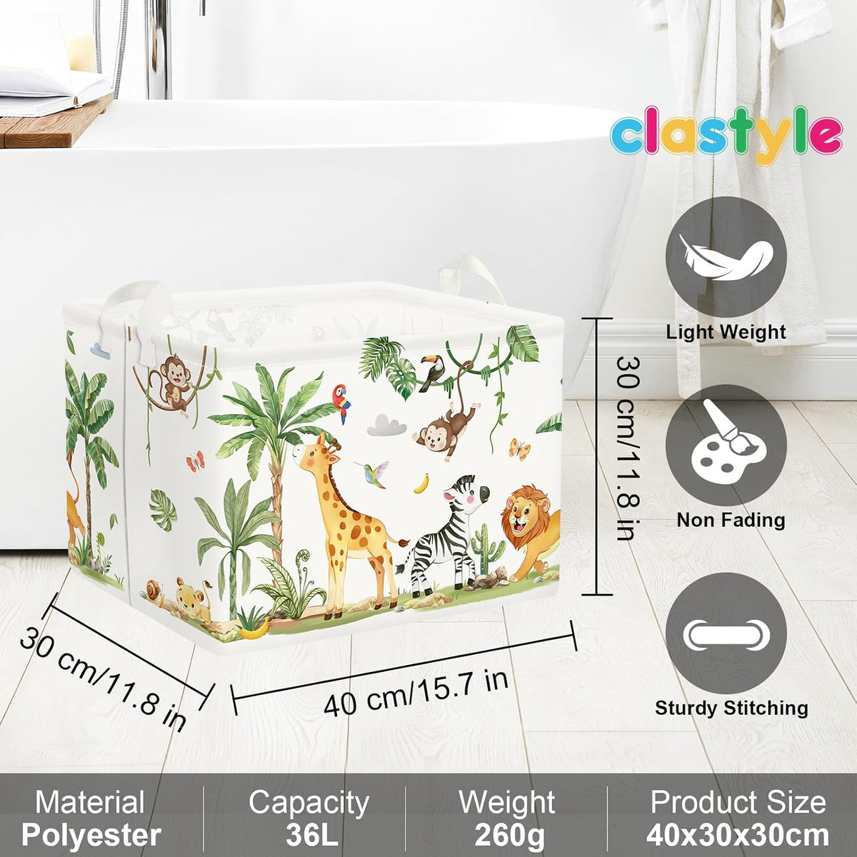 Clastyle Kid Storage Basket Woodland Vine Animal Foldable Laundry Hamper
