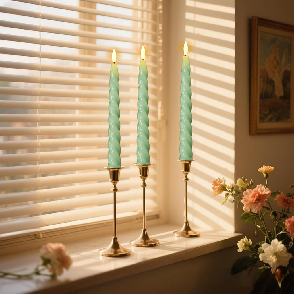 Eldnacele Green Flameless Taper Candles Battery Operated with Remote Timer