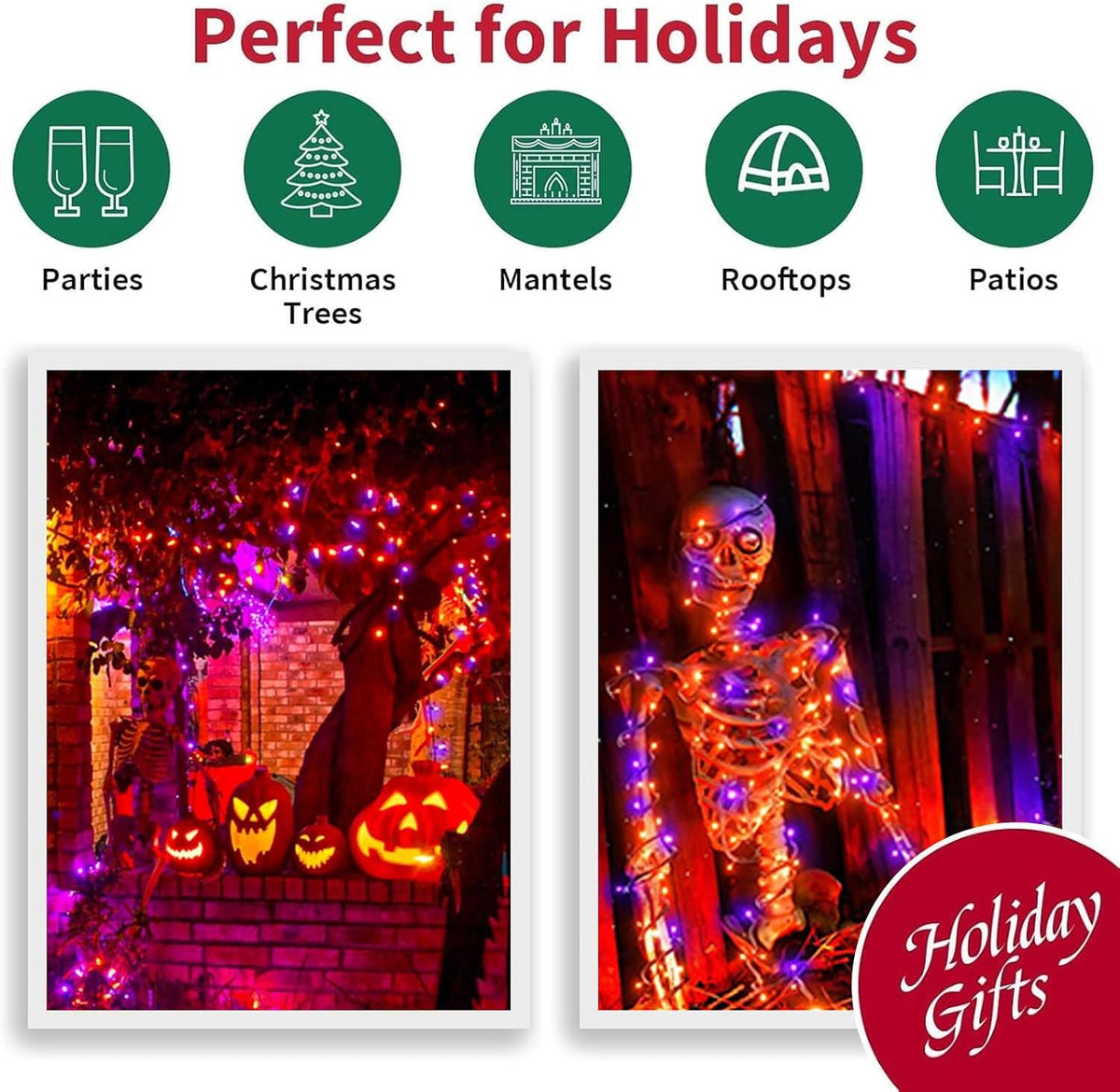 LAMPHOME Purple and Orange Halloween Lights, 99Ft 300LED Mini String Lights, Fairy Lights Connectable Christmas Tree Lights Decorations for Outdoor Indoor Patio Home Party Garden Yard Decor