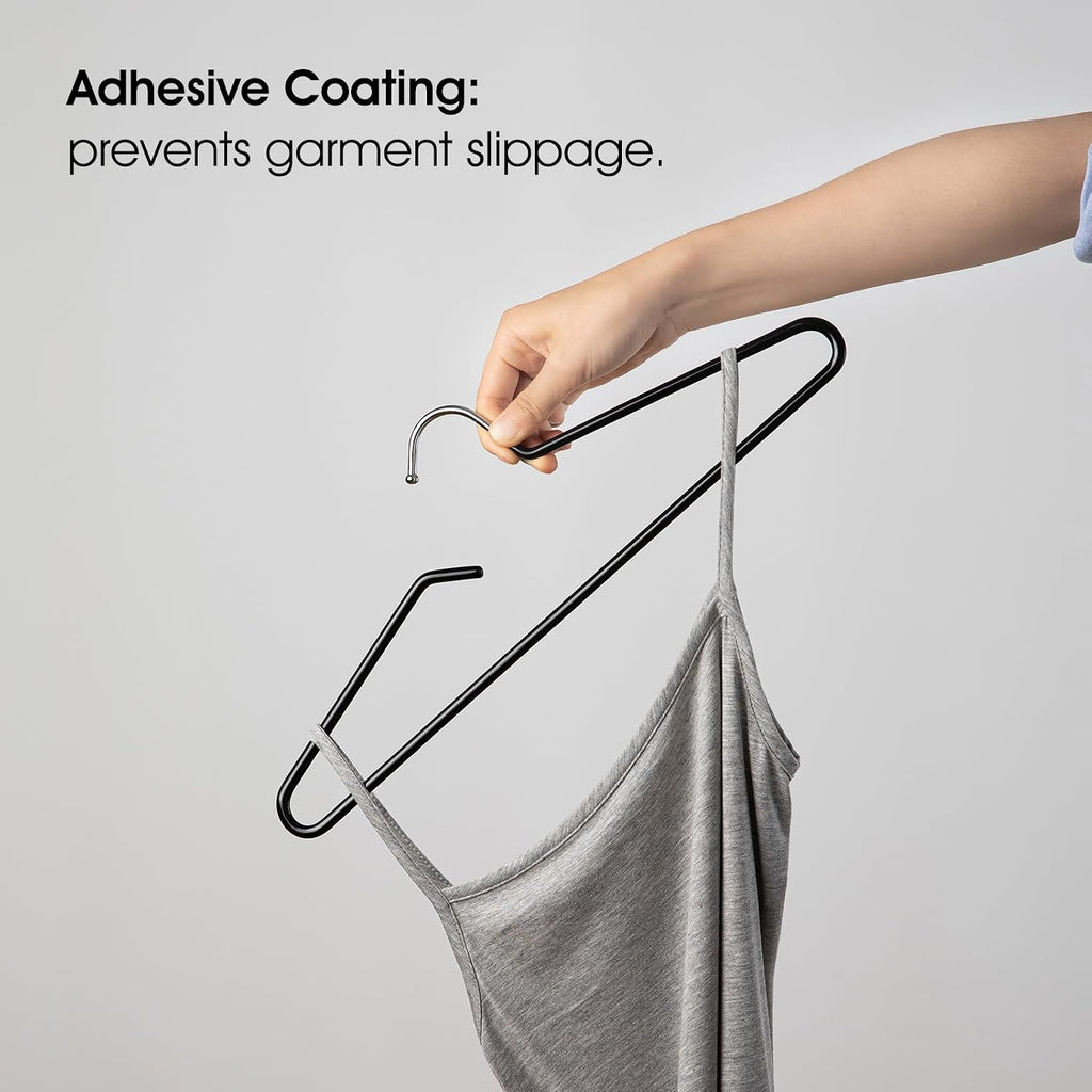Non-Slip Metal Clothes Hangers - 5 Pack, Space-Saving Short Neck Hangers for T-Shirts, Dresses, Tank Tops, Jackets (Black)