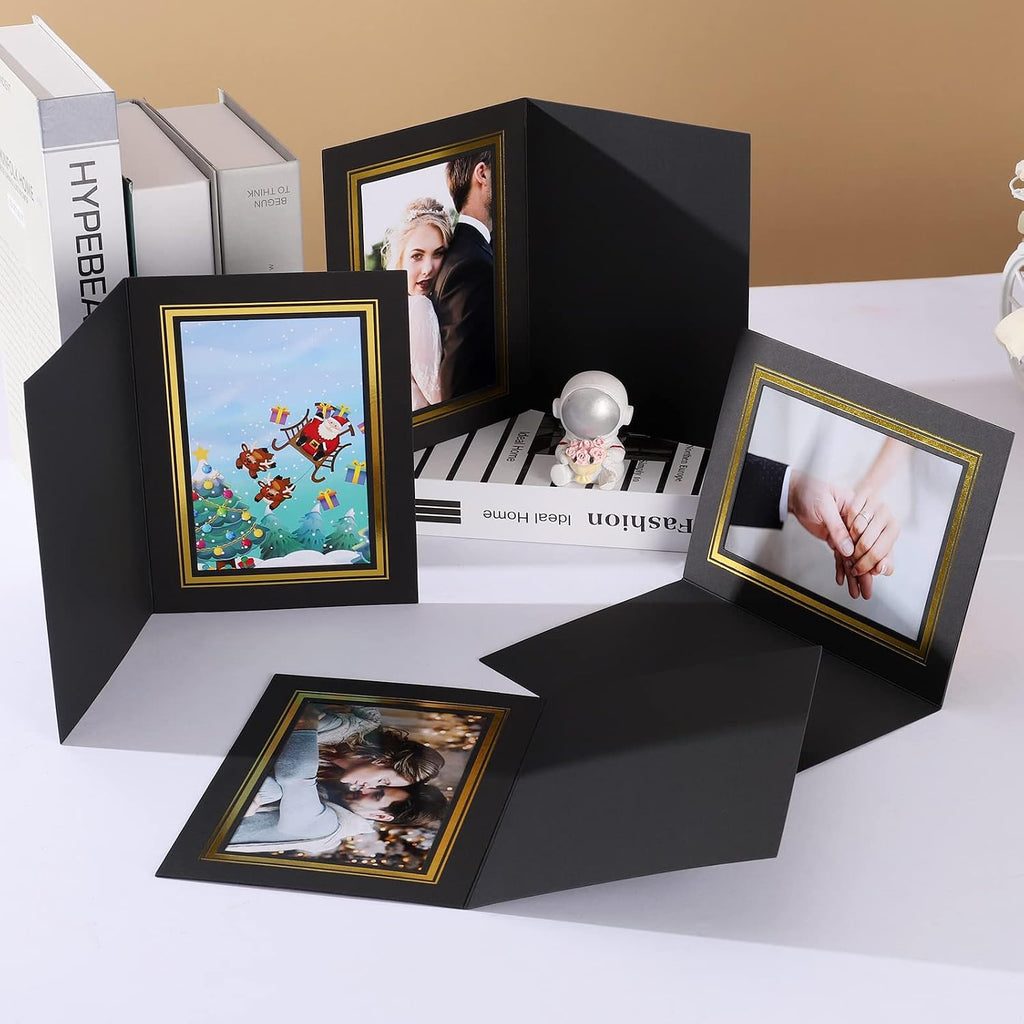 4x6 Photo Folder, Black Cardboard Picture Frame, Vertical Paper Photo Frame Cards Pack of 12