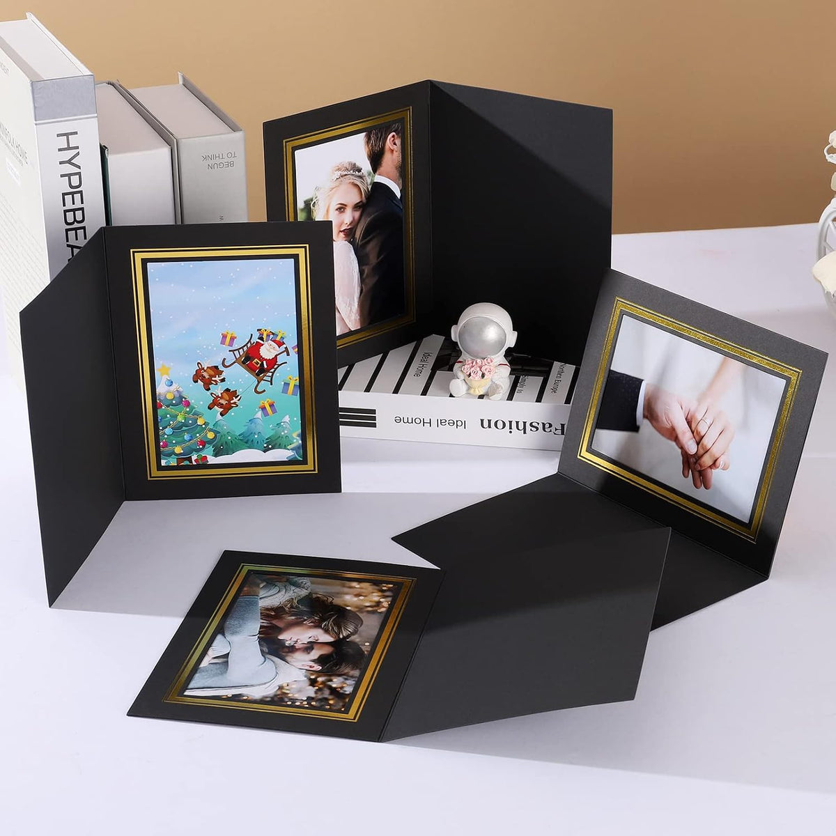 4x6 Photo Folder, Black Cardboard Picture Frame, Vertical Paper Photo Frame Cards Pack of 12