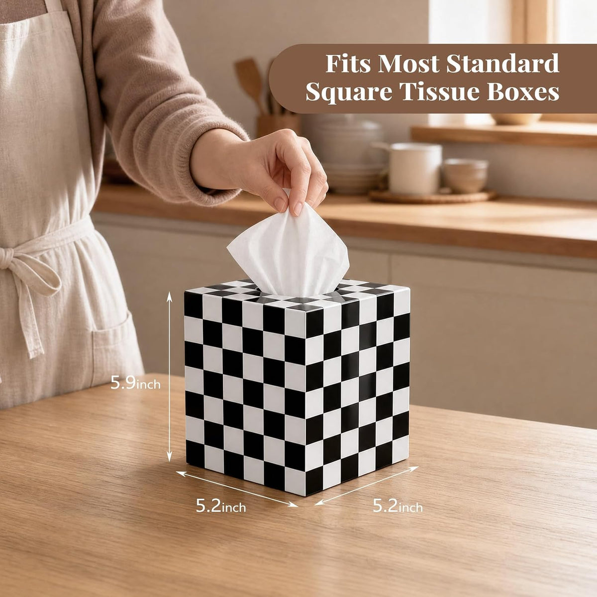 Tissue Box Cover, Square, Classic Checkerboard Pattern, Plastic, Modern