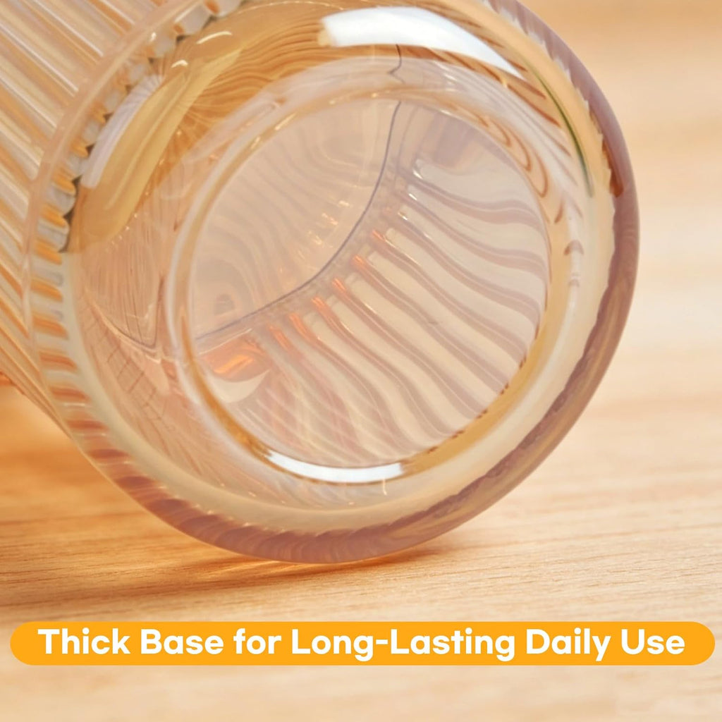 2 Pack Ribbed Glass Qtip Holder with Lid, Amber
