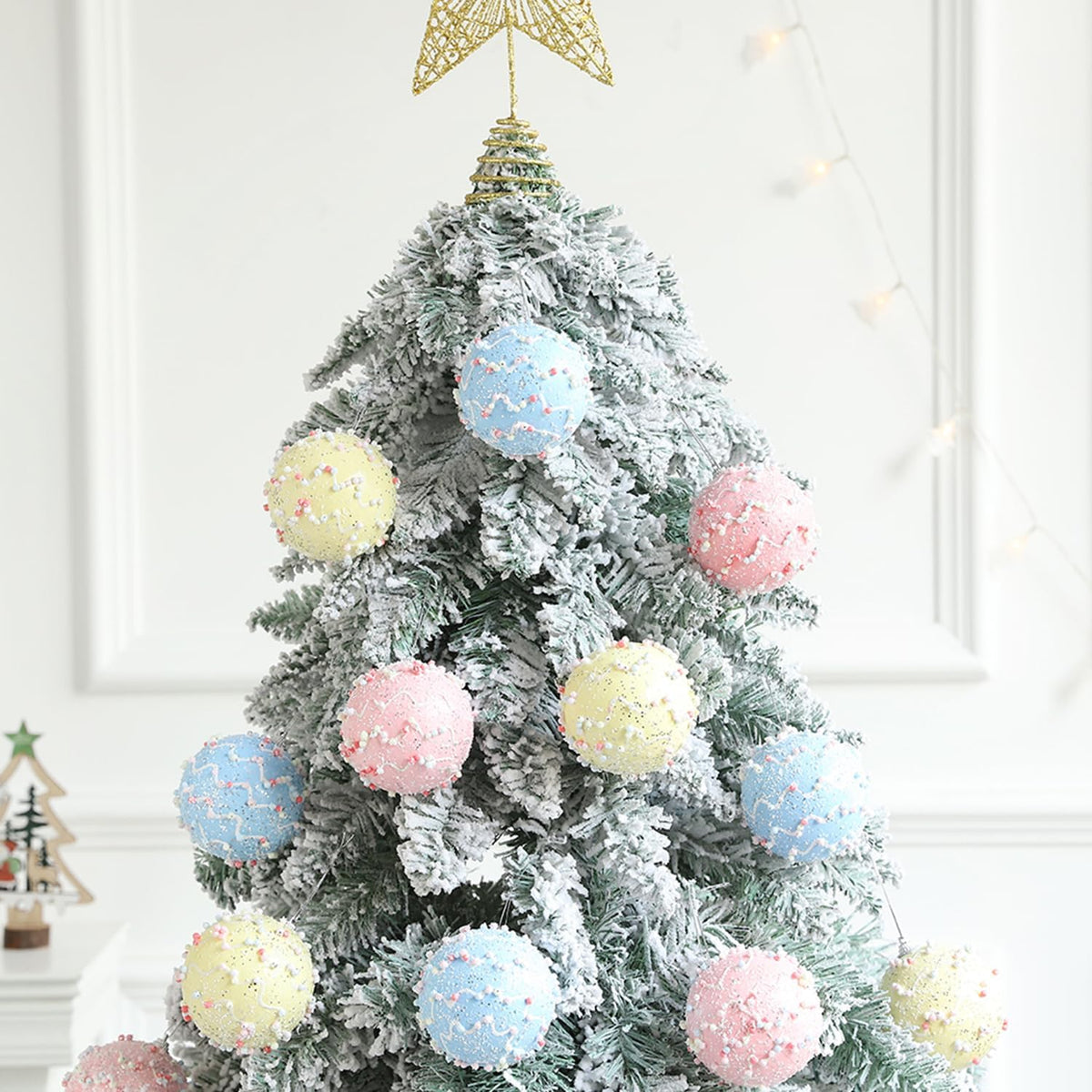 12 Pcs Pastel Glitter Foam Christmas Ornaments, Shatterproof Hanging Balls