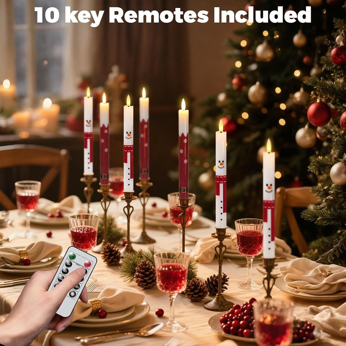 Wondise Christmas Snowman Flameless Taper Candles with Remote Timer