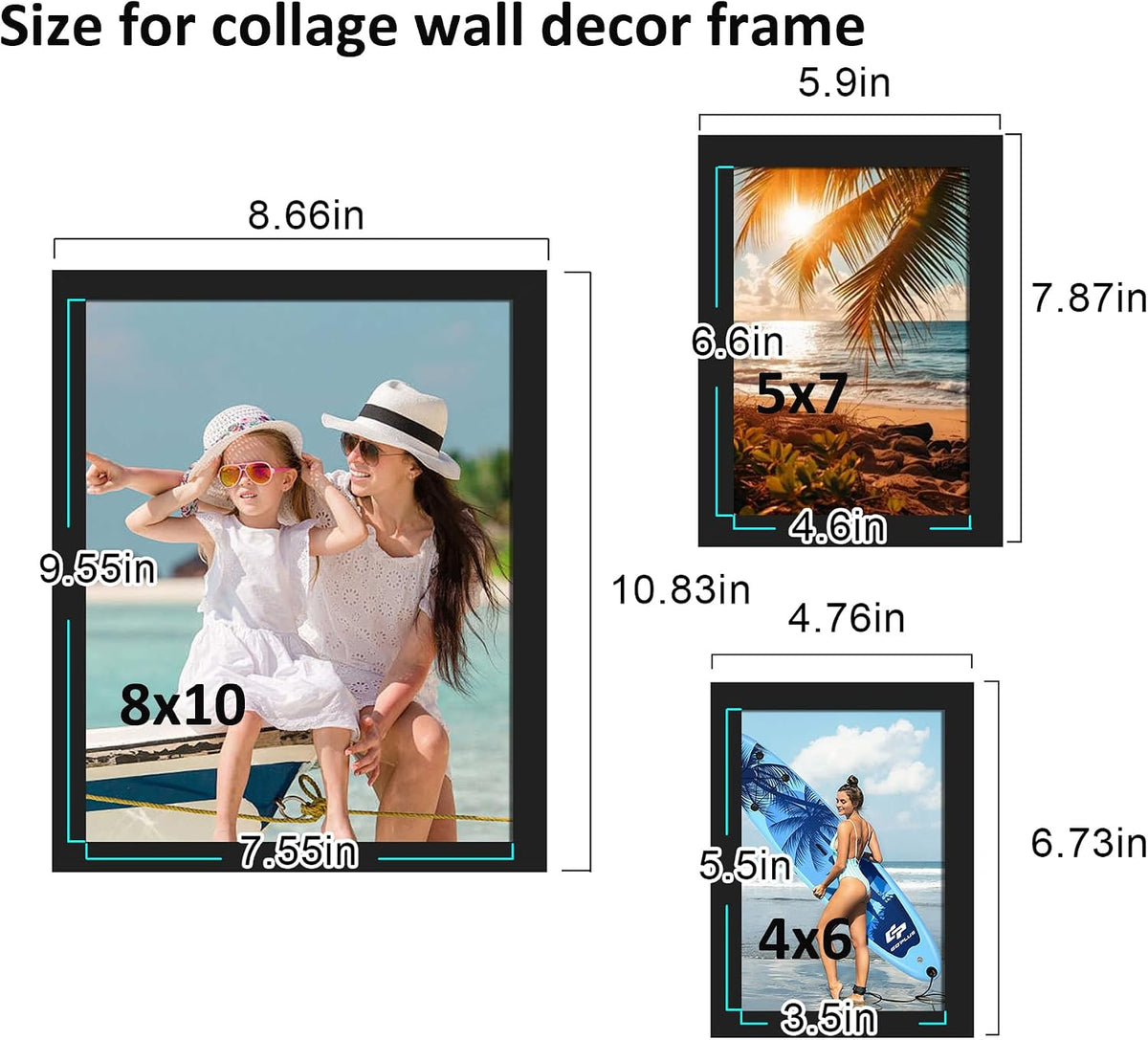 BESCRCL 10 Pack Picture Frames Collage Wall Decor, Gallery Wall Frame Set for Tabletop or Wall Mounting Display, Multi Size with Two 8x10, Four 5x7, and Four 4x6 Photo Frames, Black