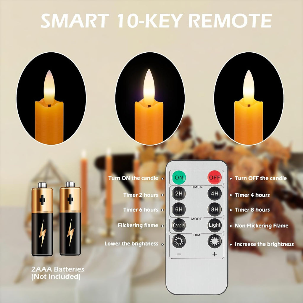 JOIONE Orange Halloween Flameless Taper Candles with Remote, 3 Pack