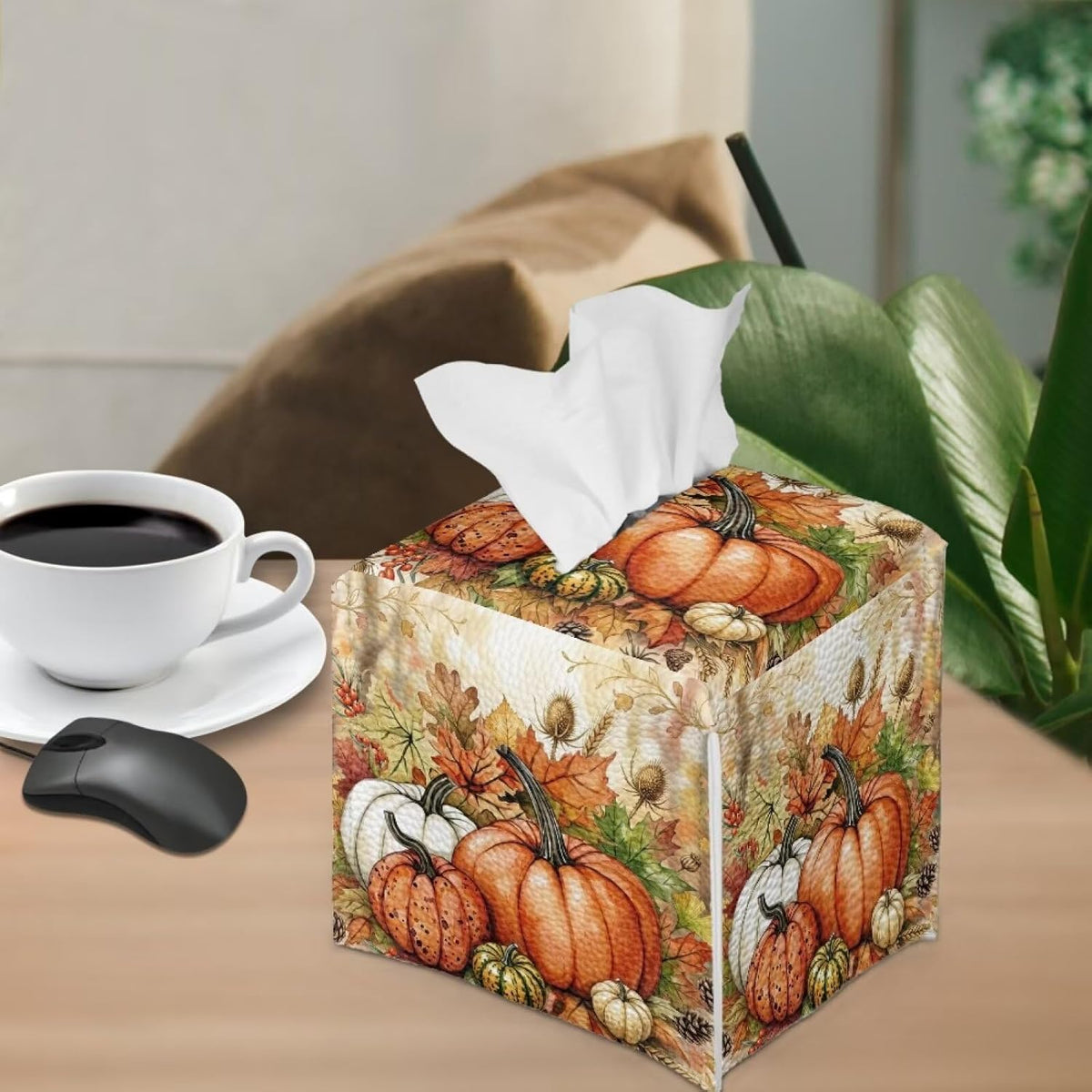 Fall Pumpkin Tissue Box Cover Square Leather Tissue Case Holder