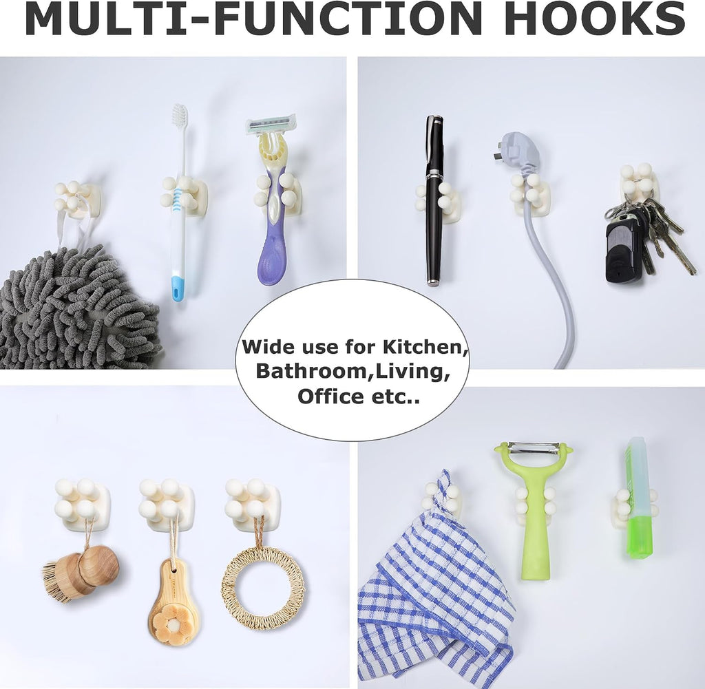 Silicone Toothbrush Holder Multi-Function Hook Waterproof self Adhesive Single Toothbrush Hook Plug Holder for Wall for Hanging Bathroom Kitchen Living Room Office (Square-Cream)