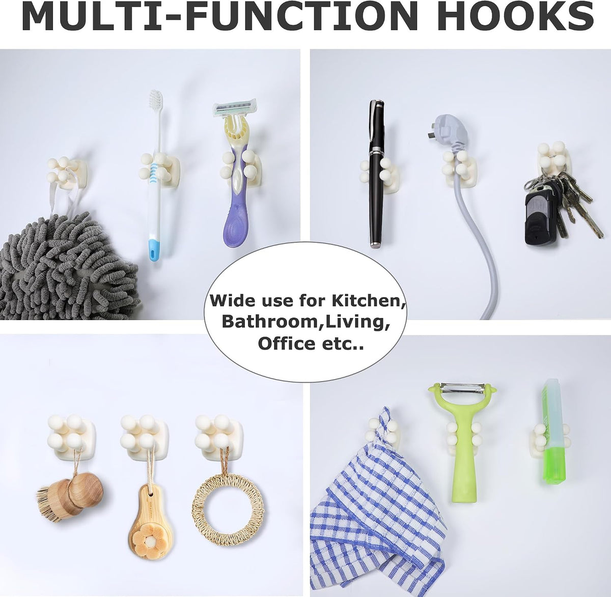 Silicone Toothbrush Holder Multi-Function Hook Waterproof self Adhesive Single Toothbrush Hook Plug Holder for Wall for Hanging Bathroom Kitchen Living Room Office (Square-Cream)