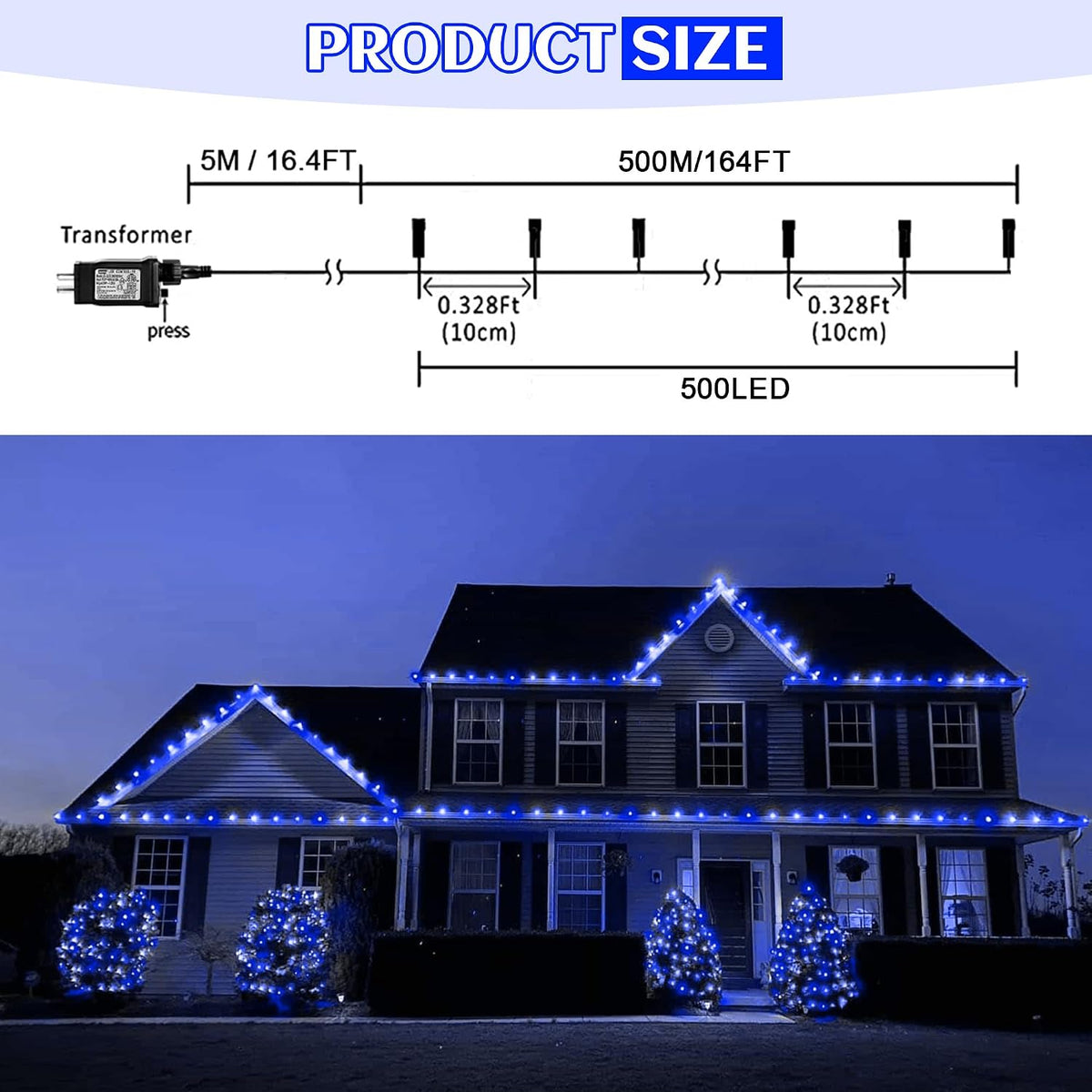 kemooie 500 LED Christmas Lights Outdoor, 164 FT String Lights Waterproof
