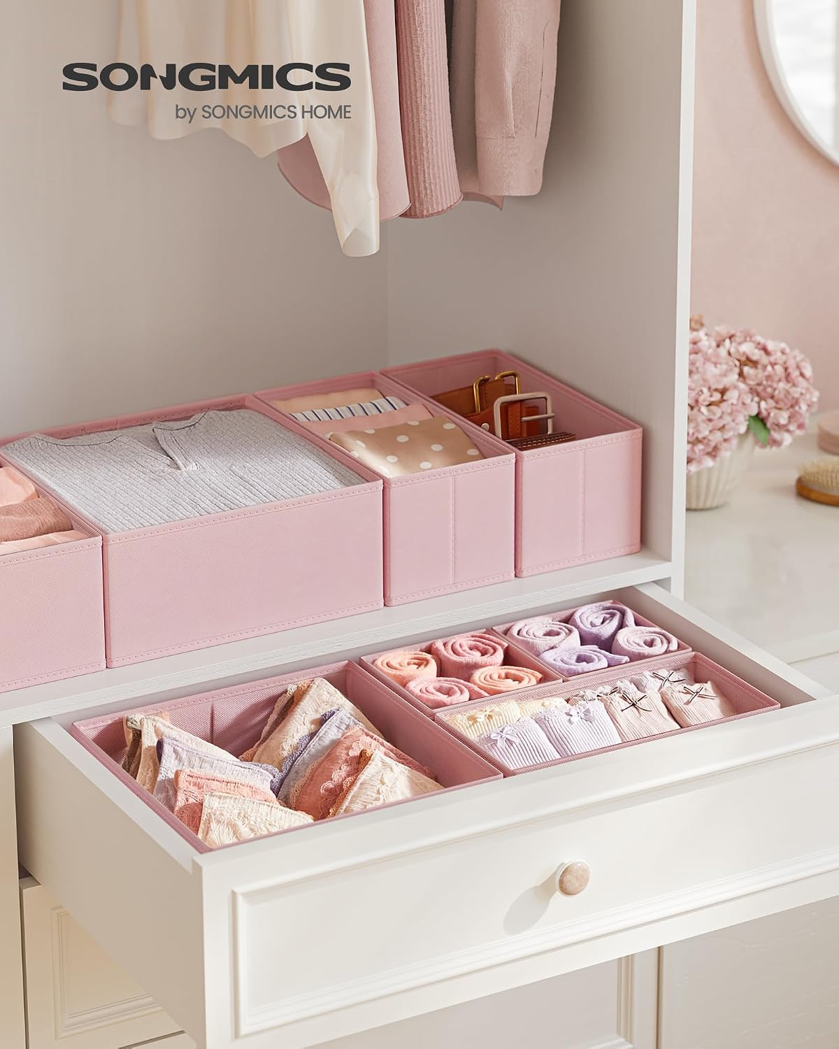 SONGMICS Drawer Organizers, Set of 12, Foldable Fabric Storage Boxes