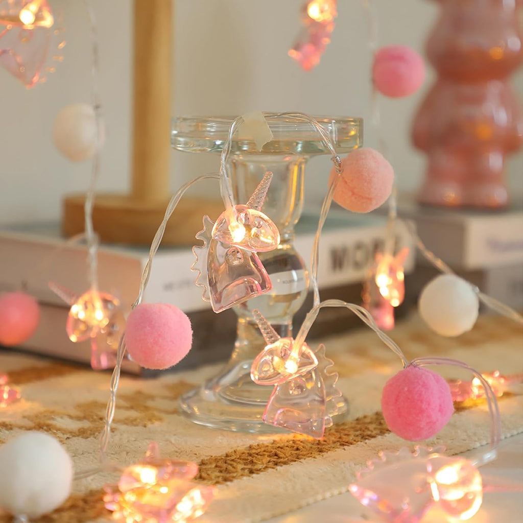 ChiRee Pom Poms String Lights with Unicorn Fairy Lights