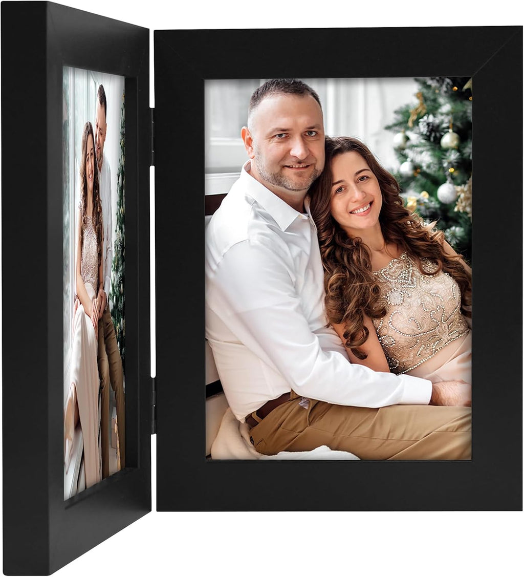Frametory, 5x7 Double Picture Frame Black, 1 Pack