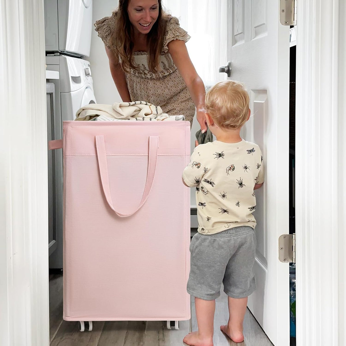 CHICVITA 75L Laundry Hamper with Wheels 2-Pack, Wash Bags, Pink