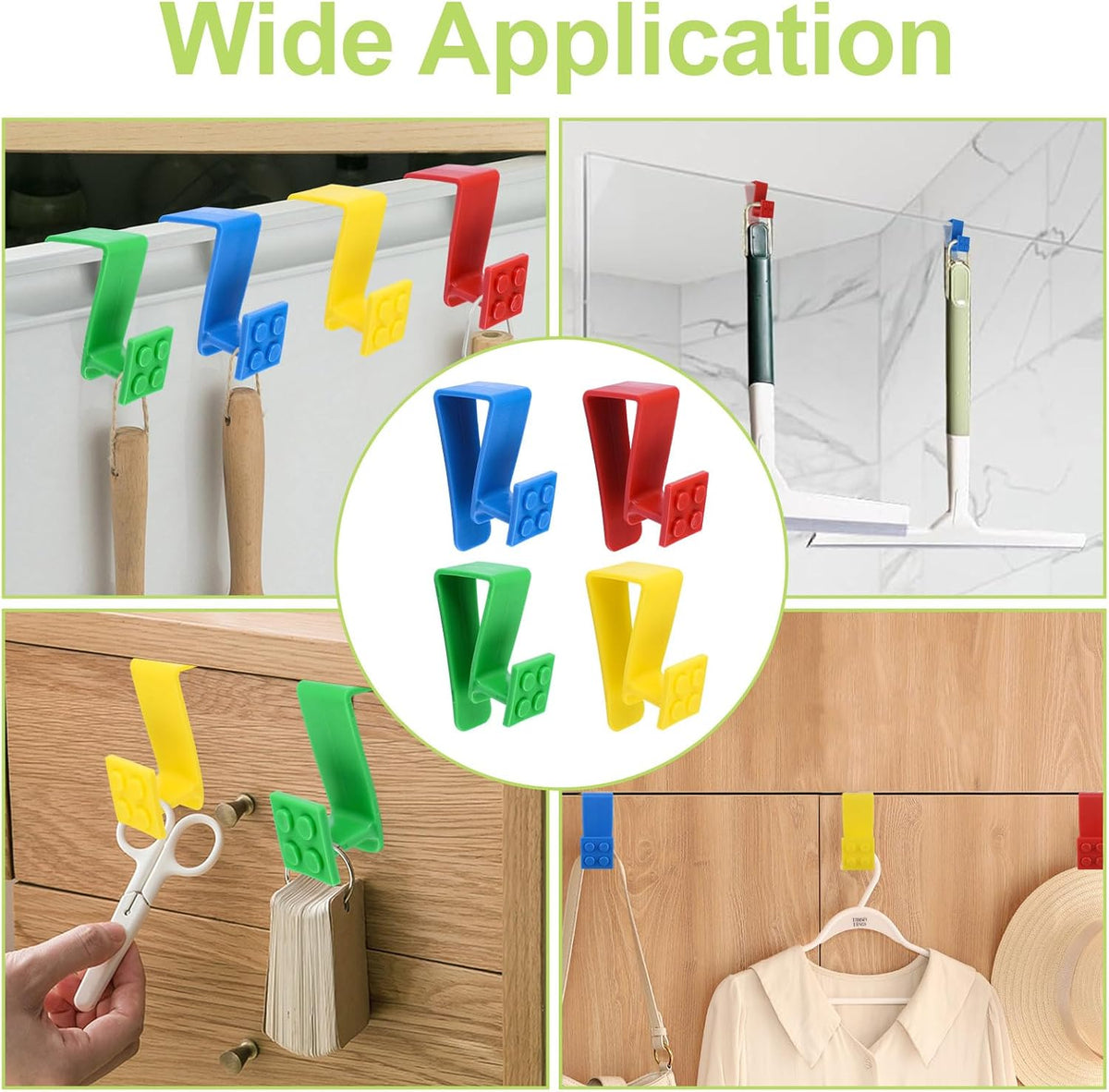 4Pcs Over Cabinet Door Hooks Plastic Over The Door Single Hook Space-Saving Hanger Extender Clips Multi-Purpose Hook for Kitchen Bathroom(Colorful)