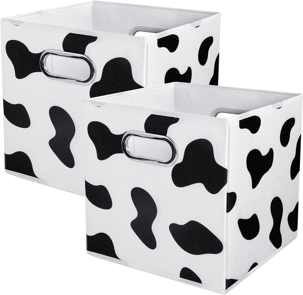 ANMINY Cow Print Cubes Fabric Storage Bins with Handles, 2 Pack 11"x11"x11"