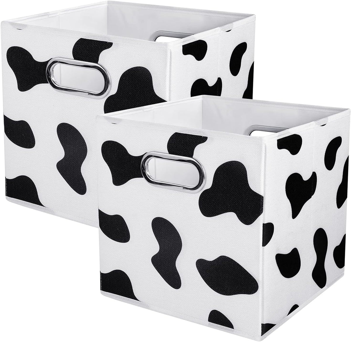 ANMINY Cow Print Cubes Fabric Storage Bins with Handles, 2 Pack 11"x11"x11"