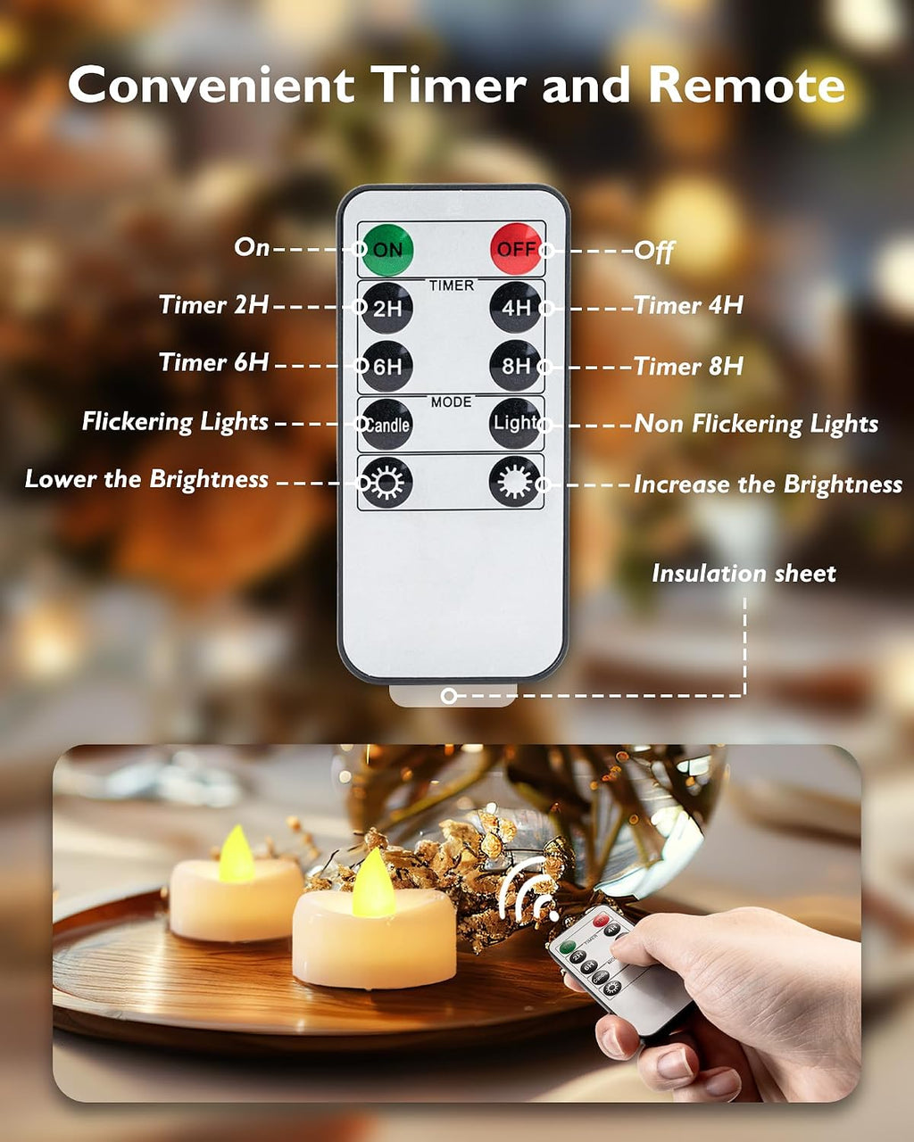 merrynights 12Pcs Remote Control LED Tea Lights,2/4/6/8H Timer,400+Hours