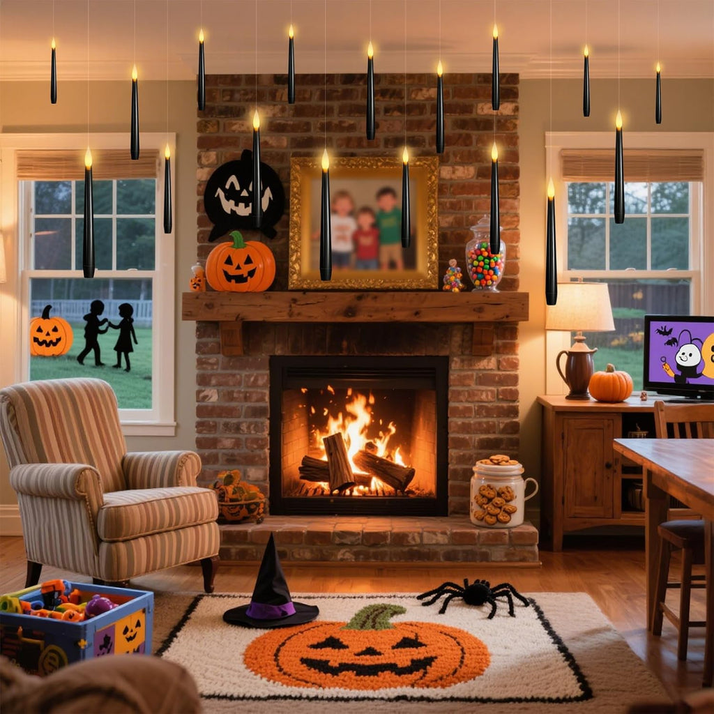 Black Floating Candles with Wand Remote, Hanging Halloween Decorations