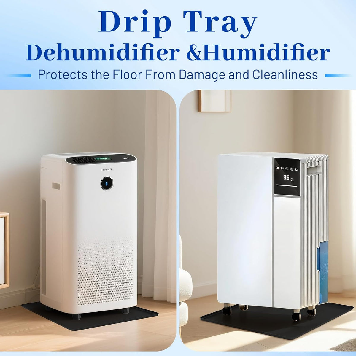 Dehumidifier Drip Mat-23.6'' x 19.7'' x 0.78'' Silicone Humidifier Drip Tray,Non-Slip,Spill-Proof,Water proof Dehumidifier Drip Pan, Ideal for Portable Air Conditioner,Ice Maker,Water Cooler-Black