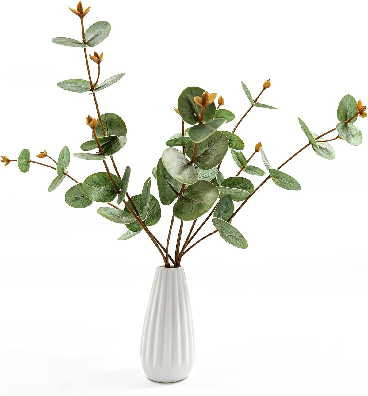 Artificial Eucalyptus Stems with Ceramic Vase for Home Decor,Sage Green