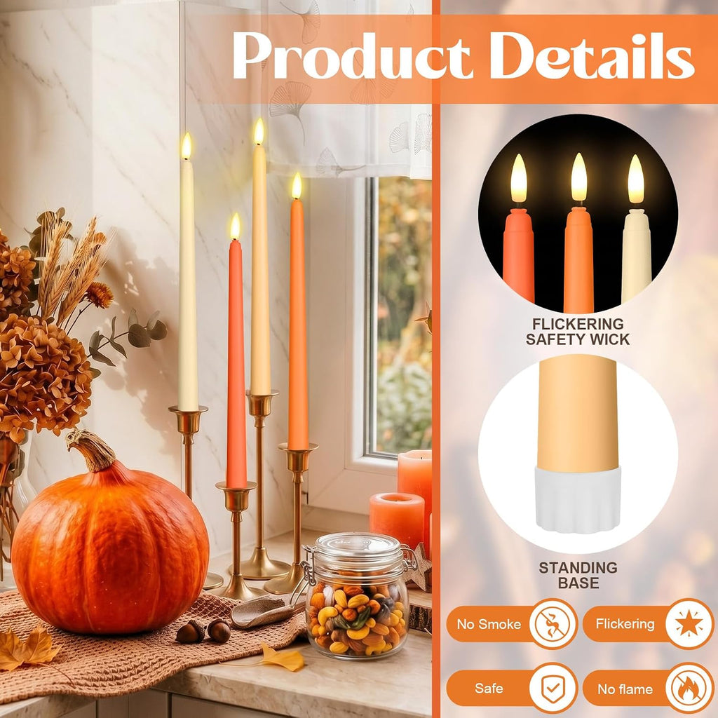 Handepo 48 Pack Flameless LED Taper Candle, Orange, 11 Inch