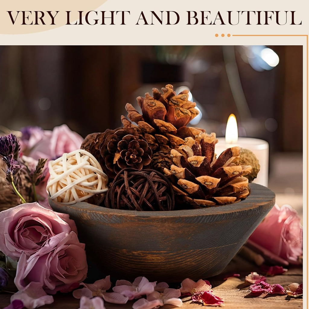 10 Pcs Wooden Dough Bowls for Decoration Passover Vintage Round Hand Carved Wood Bowl Bulk for DIY Crafts Decoration Farmhouse Supplies Housewarming Gift (Dark Brown)