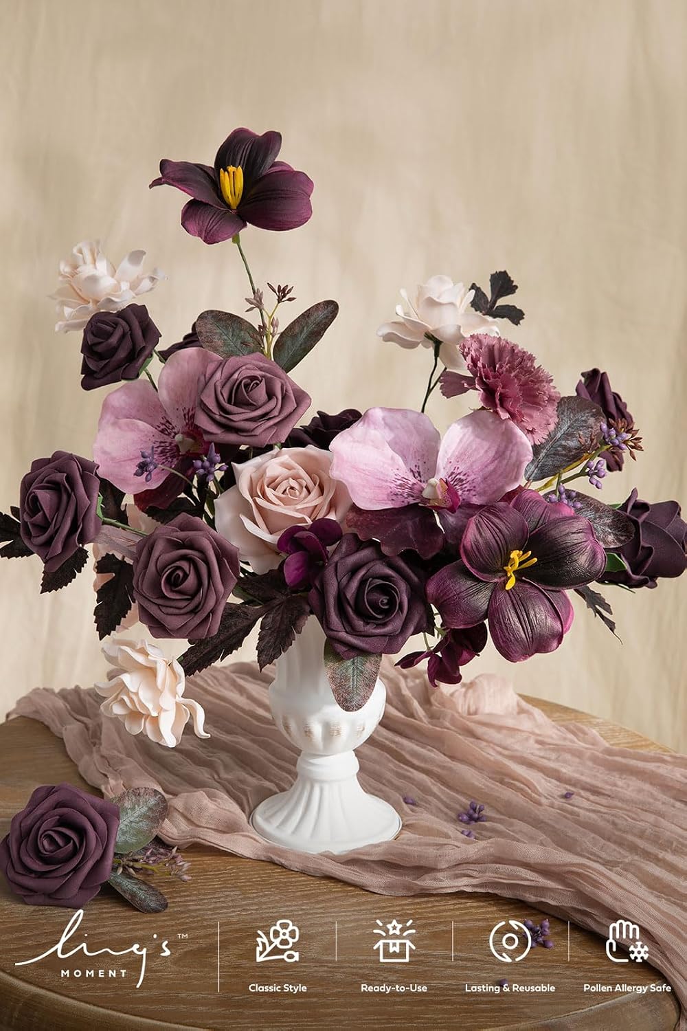 Ling's moment Purple Artificial Wedding Flowers Combo, Plum Lily, Deluxe