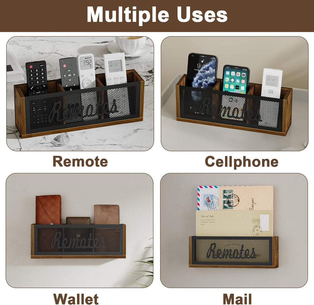 YINMIT Remote Control Holder,3-Slot TV Remote Caddy,Wall Mount and Tabletop