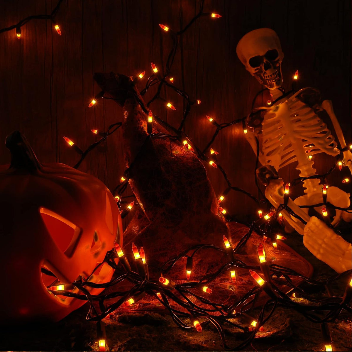 ODEETRONIC Candy Corn Halloween String Lights, 21.63 ft 100 ct Incandescent