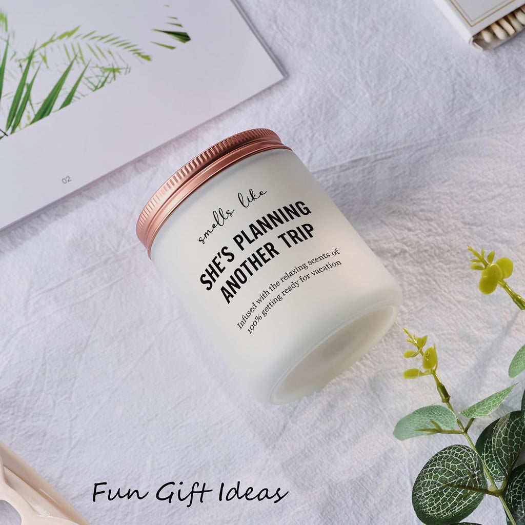 Best Travel Gifts for Women, Funny Gift for People Who Like Travel Hiking - Unique International Traveler Planner Vacation Retirement Present Candle