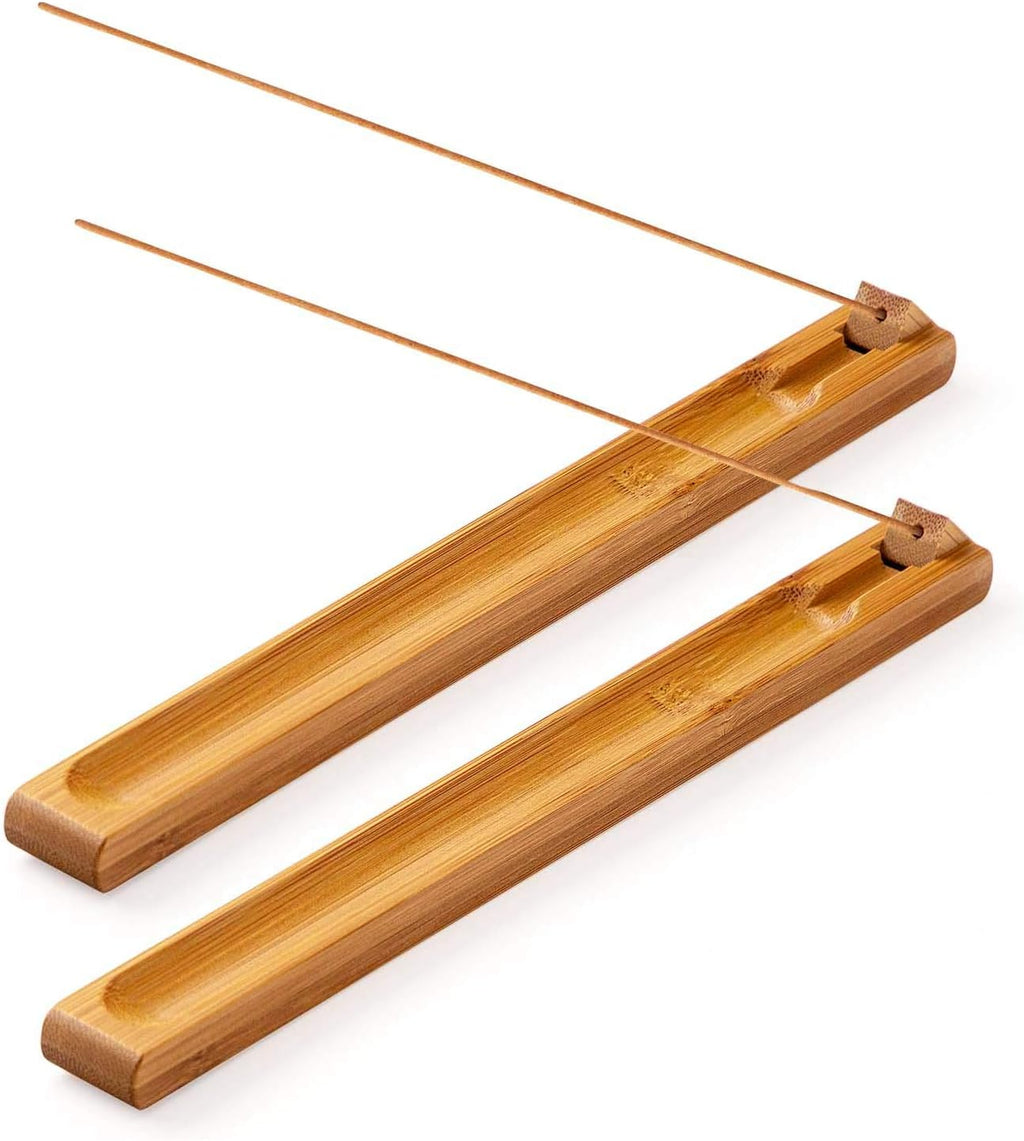 2 Pieces Bamboo Wood Incense Holder for Sticks with Adjustable Angle, Incense Burner with Ash Catcher, 9.8 Inches