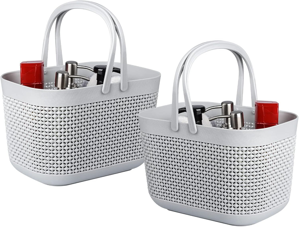 Plastic Portable Shower Caddy Basket, Storage Organizer, Grey, 2 Pack