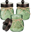 SheeChung 3 Pack Green Glass Mason Jar Qtip Holder Dispenser with ORB Lids